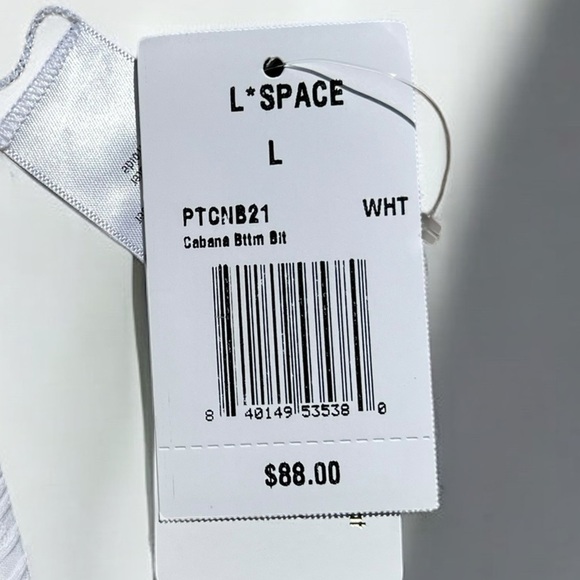 🌻NEW w.tag L*Space White Pointelle Ribbed Cabana Bitsy Bikini Bottom Size L $88 - Picture 9 of 10